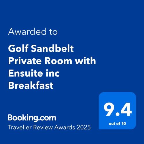 Cheltenham Bed & Breakfast | Golf Sandbelt Private Room with Ensuite inc Breakfast