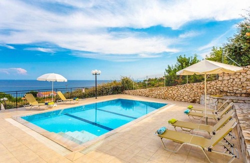 Skala Villa | Skala Villa Green: Large Private Pool, Walk to Beach, Sea Views, A/C, WiFi