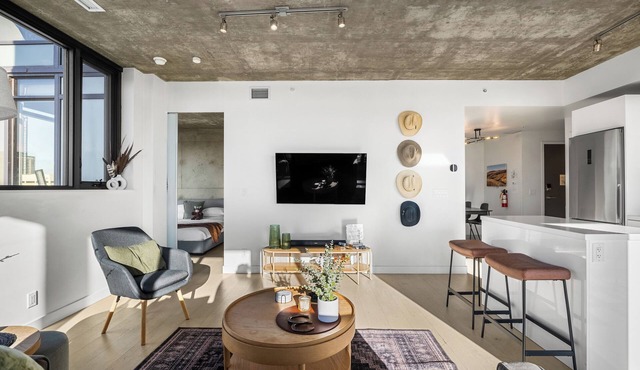 Skyline & Mountain Views | Prairie Cowboy Modern DT 2BR Condo in Calgary