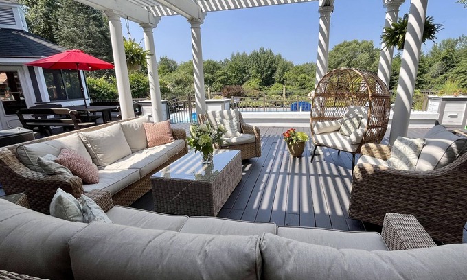 Fairport House | Ultimate Family Retreat:10-Acre, Heated Pool, Hot Tub & More
